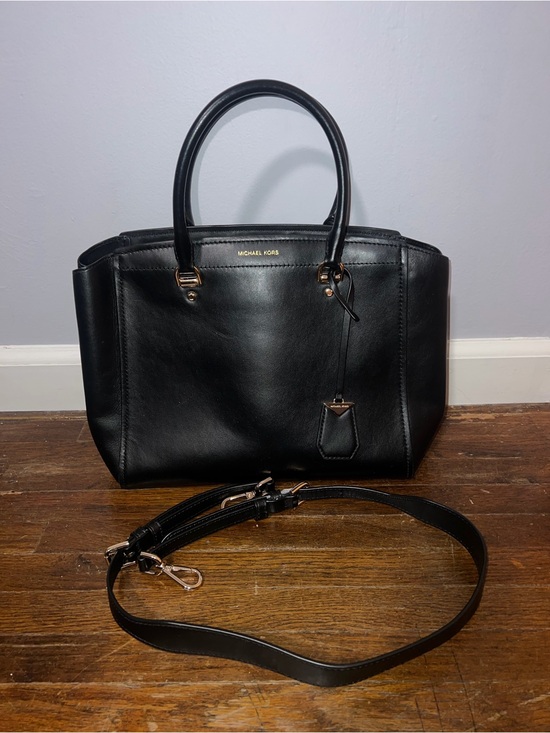 Michael Kors Handbags - Michael Kors Black Leather Satchel with Gold Hardware